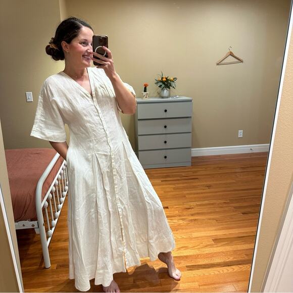 COS White Pure Linen Oversized Button Front Maxi Dress 4 - Picture 2 of 13